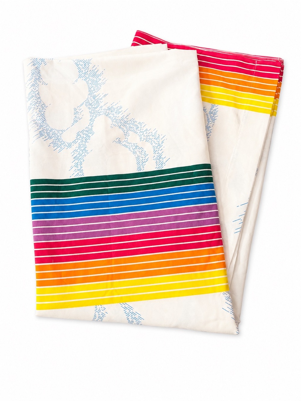 Vintage Pacific Rainbow Striped Clouds 0780 queen Flat Sheet Fabric White